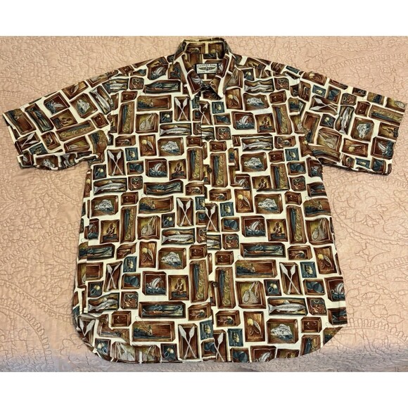 Straight Down Clothing Size Large Fishing Multi Color Button Shirt USA Made - Picture 1 of 4